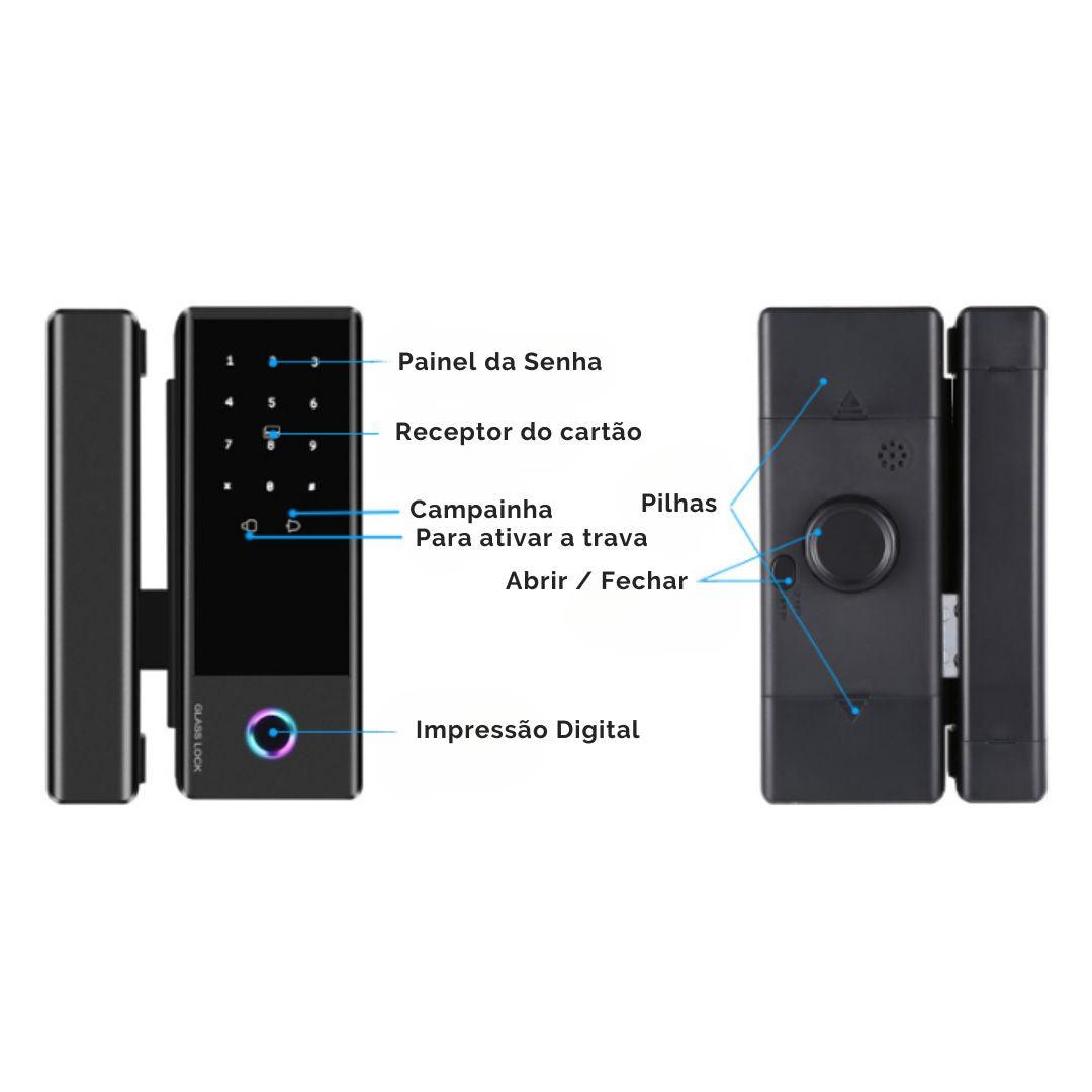 FECHADURA DIGITAL GT PRO | Porta de Vidro - Bater ou Correr - Idealtech