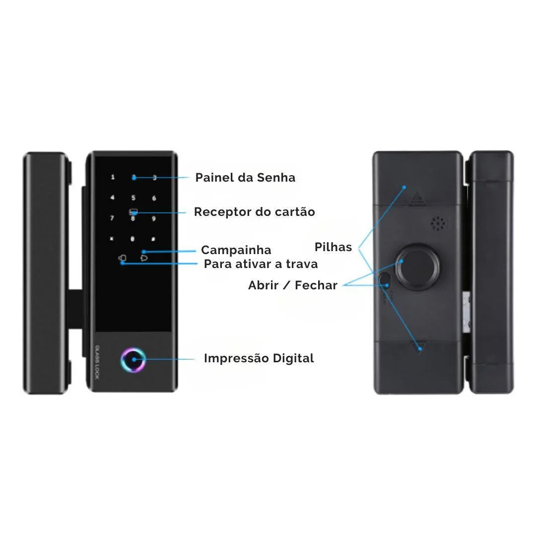 FECHADURA DIGITAL GT PRO | Porta de Vidro - Bater ou Correr - Idealtech